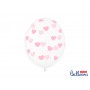 Lateksa balons ar zīmejumu, Caurspīdīgs ar roza sirdīm, (30 cm)