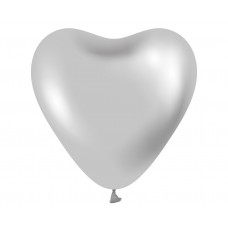 Lateksa balons Sirds, Sudrabs, Hrom, (30 cm)