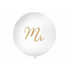 Lateksa balons ar zīmejumu, Mr, Balts, (1 m)