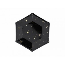 Šķīviši, Мelni ar zeltām zvaigznēm, 6 gb, (20 cm)