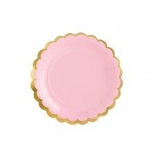 Šķīviši, Rozā ar zeltam malām, 6 gb, (18 cm)