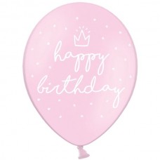 Lateksa balons ar zīmejumu, Happy Birthday, Rozā ar kroni, (30 cm)