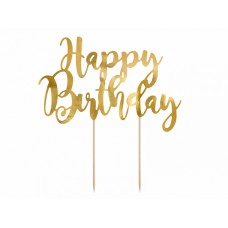 Топпер в торт, Happy Birthday, Золото (22,5 см)