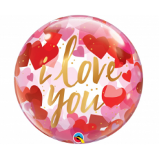Caurspīdīga balons, ar sirdiem, I love you, (56 cm)
