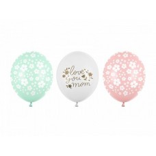 Lateksa balons ar zīmejumu, Love you mom, Maigas krasas, (30 cm)