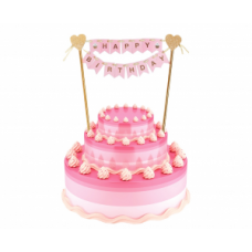Tortes topperi, Happy Birthday, Rozā, (25 cm)