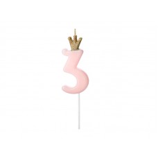 Свеча, 3 с короной, Розовый, (9,5 cm)