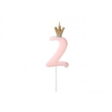 Свеча, 2 с короной, Розовая, (9,5 cm)