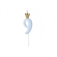 Свеча 9, Голубая с короной, (9,5 см)