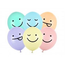 Lateksa balons ar zīmejumu, Emocijzīmes, Pastel krasa, (30 cm)