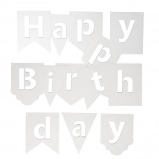 Virtene, Happy Birthday, Balts ar gliteri, (20x210 cm)