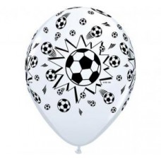 Lateksa balons ar zīmejumu, Futbols, Balts, (30 cm)
