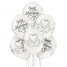 Lateksa balons ar zīmejumu, Just Married, Balts, (30 cm)