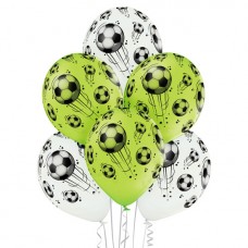 Lateksa balons ar zīmejumu, Futbols, Balts un zaļš, (30 cm)