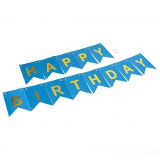 Virtene, Karogi, Daudz laimes dzimšanas dienā, Zilā un zelta krāsā, Mirdzoši, (350 cm)