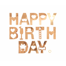 Virtene, Laimīgu dzimšanas dienu (ar cirstām sirsniņām), Rozā zelts, Metālisks, (200 cm)