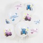 Lateksa balons ar zīmejumu, Zils traktors, Baltais, Krievu val, (30 cm)
