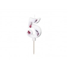 Svece 5, Balts ar ziedlapiņām, (8 cm)