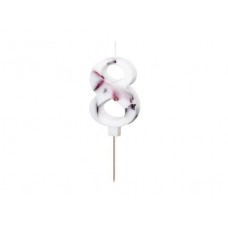Svece 8, Balts ar ziedlapiņām, (8 cm)