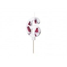 Svece 6, Balts ar ziedlapiņām, (8 cm)
