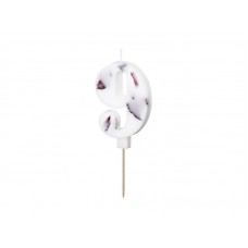 Svece 9, Balts ar ziedlapiņām, (8 cm)