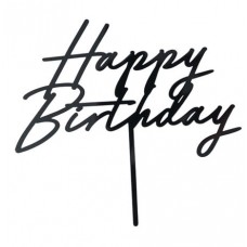 Topper, Happy Birthday, Melns, (18 cm)