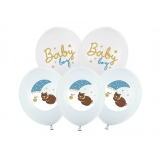 Lateksa balons ar zīmejumu, Baby Boy, Mēness ar lāci, (30 cm)