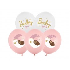 Lateksa balons ar zīmejumu, Baby Girl, Mēness ar lāci, (30 cm)