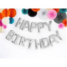 Balonu vīrtene, Happy Birthday, Sudraba, (300 cm)