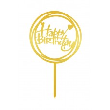 Топпер, Happy Birthday с сердечком, Золотой, (18 cм)