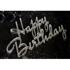 Topper, Happy Birthday, Sudrabs, (18 cm)