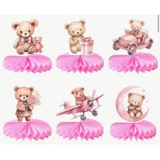Декорация на стол, Мишки, Розового цвета, 6 шт, (15 см)