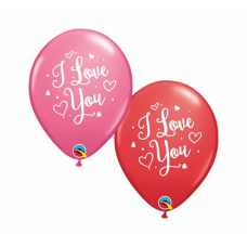 Lateksa balons, I Love You, Sarkans un Rozā, (30 cm)