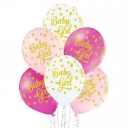 Lateksa balons ar zīmejumu, Baby Girl, Maigas krāsas, (30 cm)