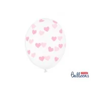 Lateksa balons ar zīmejumu, Caurspīdīgs ar roza sirdīm, (30 cm)