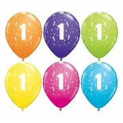 Lateksa balons ar zīmejumu, Cipars 1, Daudzkrāsains. (30 cm)