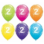 Lateksa balons ar zīmejumu, Cipars 2, Daudzkrāsains. (30 cm)