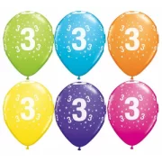 Lateksa balons ar zīmejumu, Cipars 3, Daudzkrāsains. (30 cm)