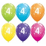 Lateksa balons ar zīmejumu, Cipars 4, Daudzkrāsains. (30 cm)