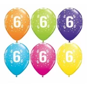 Lateksa balons ar zīmejumu, Cipars 6, Daudzkrāsains. (30 cm)