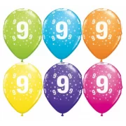 Lateksa balons ar zīmejumu, Cipars 9, Daudzkrāsains. (30 cm)