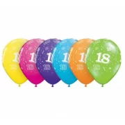 Lateksa balons ar zīmejumu, Cipars 18, Daudzkrāsains. (30 cm)